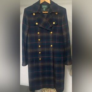 Gorgeous Vintage Lauren Ralph Lauren Tartan Plaid Double Breasted Wool Coat SZ L